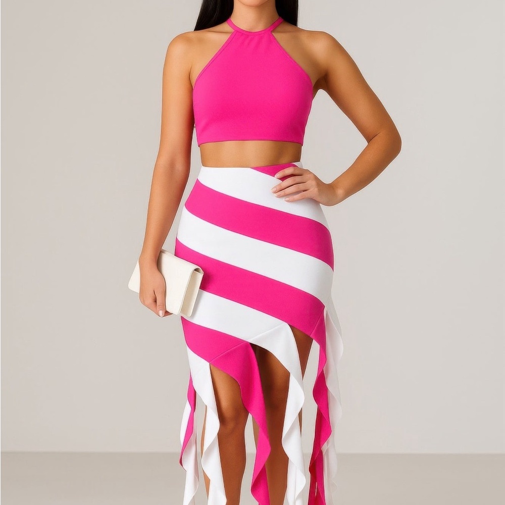 NWT Asymmetric Crop Skirt Set